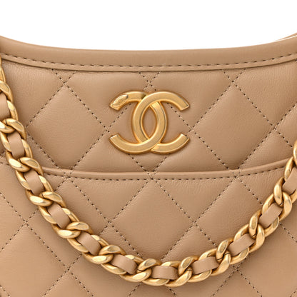 Chanel Calfskin Quilted CC Hobo Handbag Beige 8 of 10