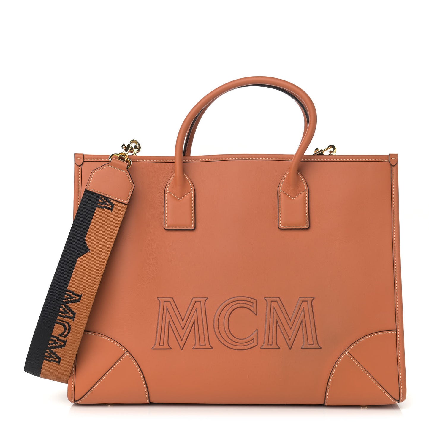Calfskin Logo Large Tote Cognac