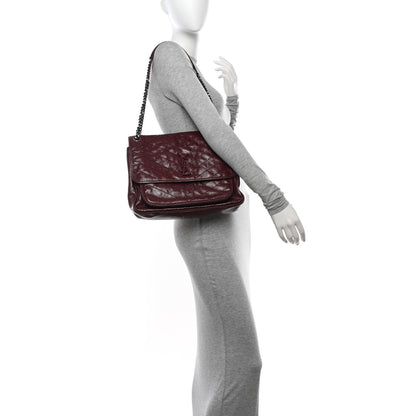 Saint Laurent Crinkled Calfskin Matelasse Monogram Large Niki Chain Satchel Rouge Legion 2 of 12