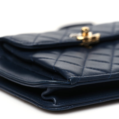 Chanel Lambskin Quilted Square Front Pocket Clutch With Chain Navy Blue 9 of 14