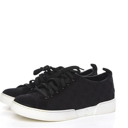 Louis Vuitton Neoprene Suede Embossed Monogram Stellar Low Top Sneakers 35.5 Black 3 of 9