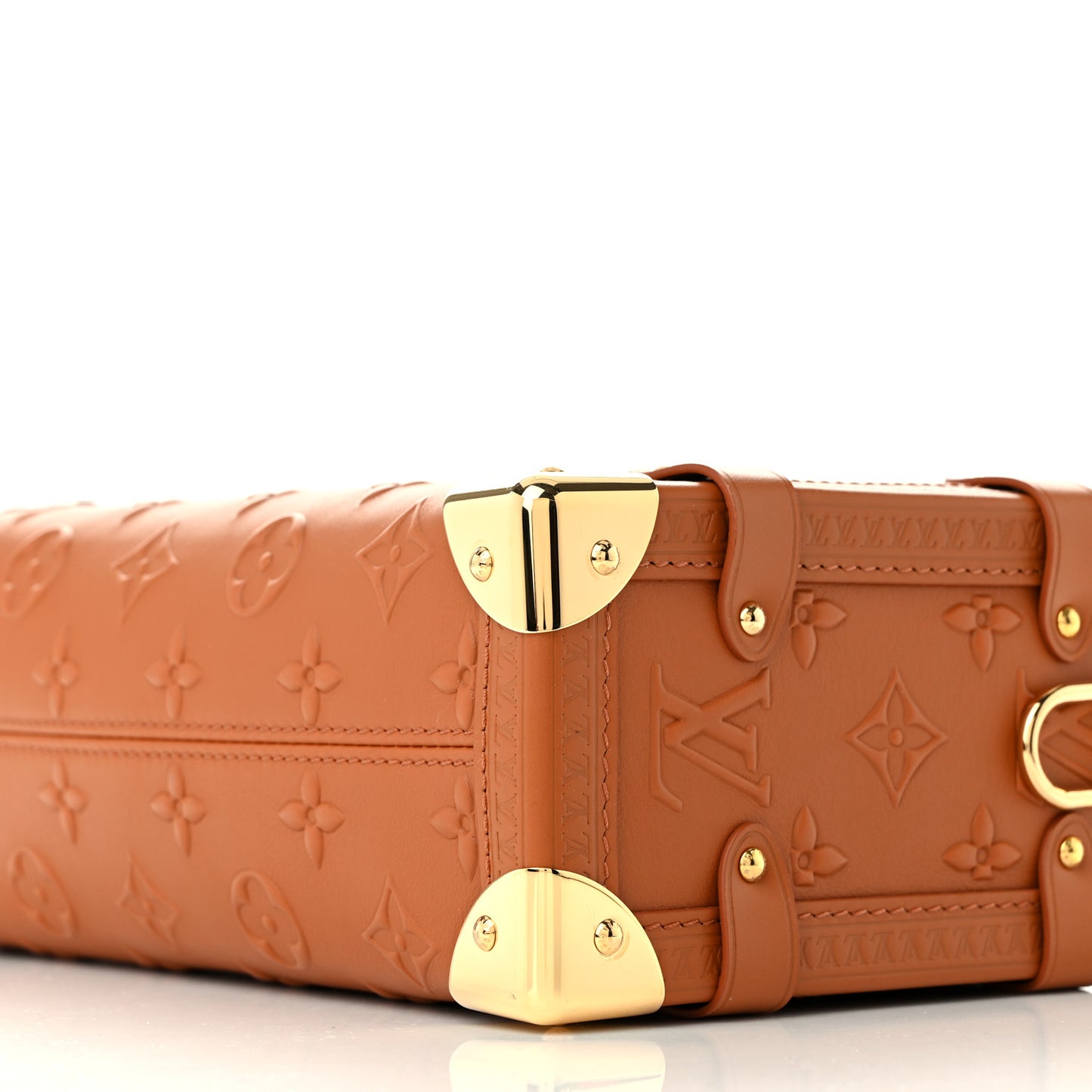 Calfskin Debossed Monogram Side Trunk Tan