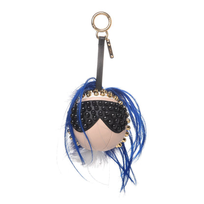 Fendi Lambskin Goat Fur Studded Punkarlito Bag Charm Blue 1 of 4