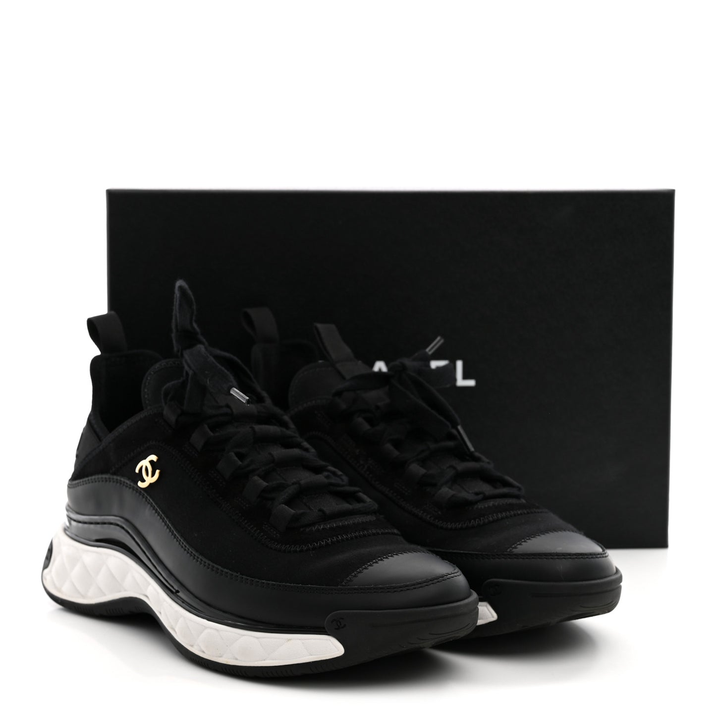 Velvet Calfskin Mixed Fibers CC Sneakers 40 Black