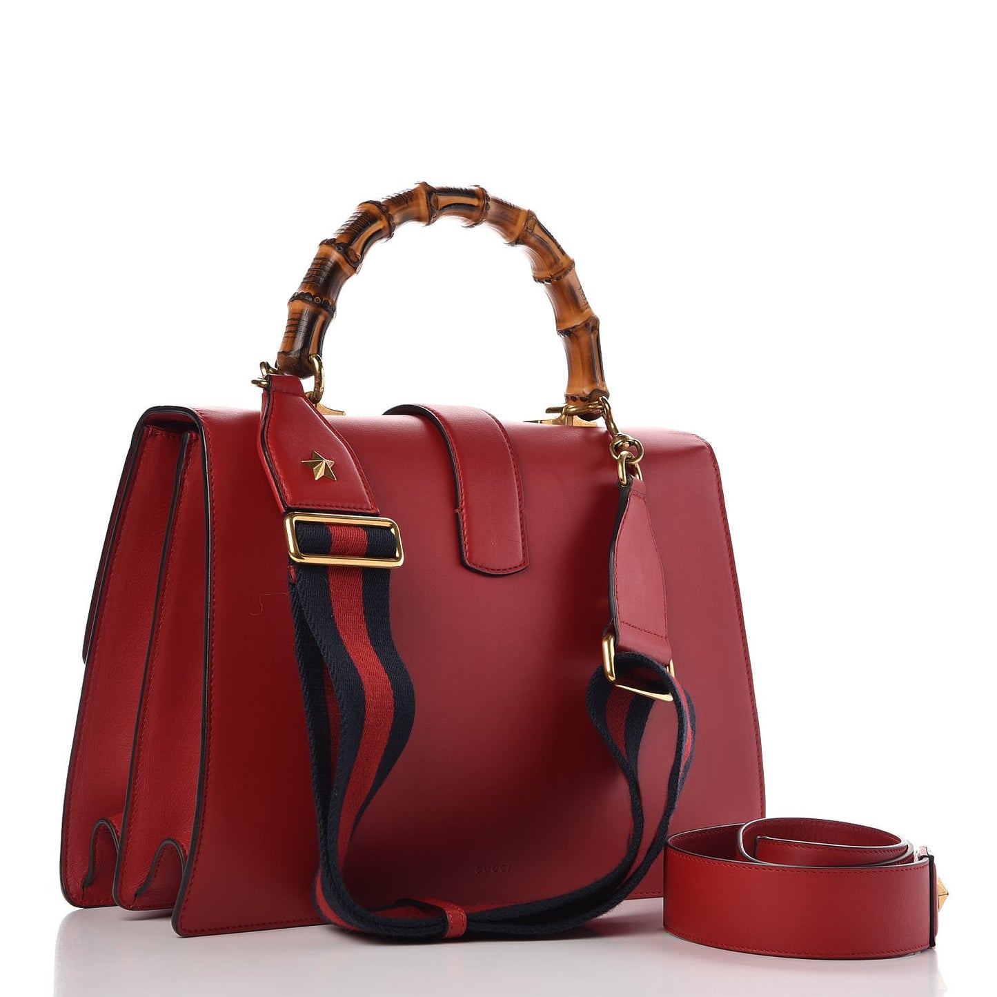 Moon Calfskin Web Large Dionysus Bamboo Top Handle Bag Hibiscus Red