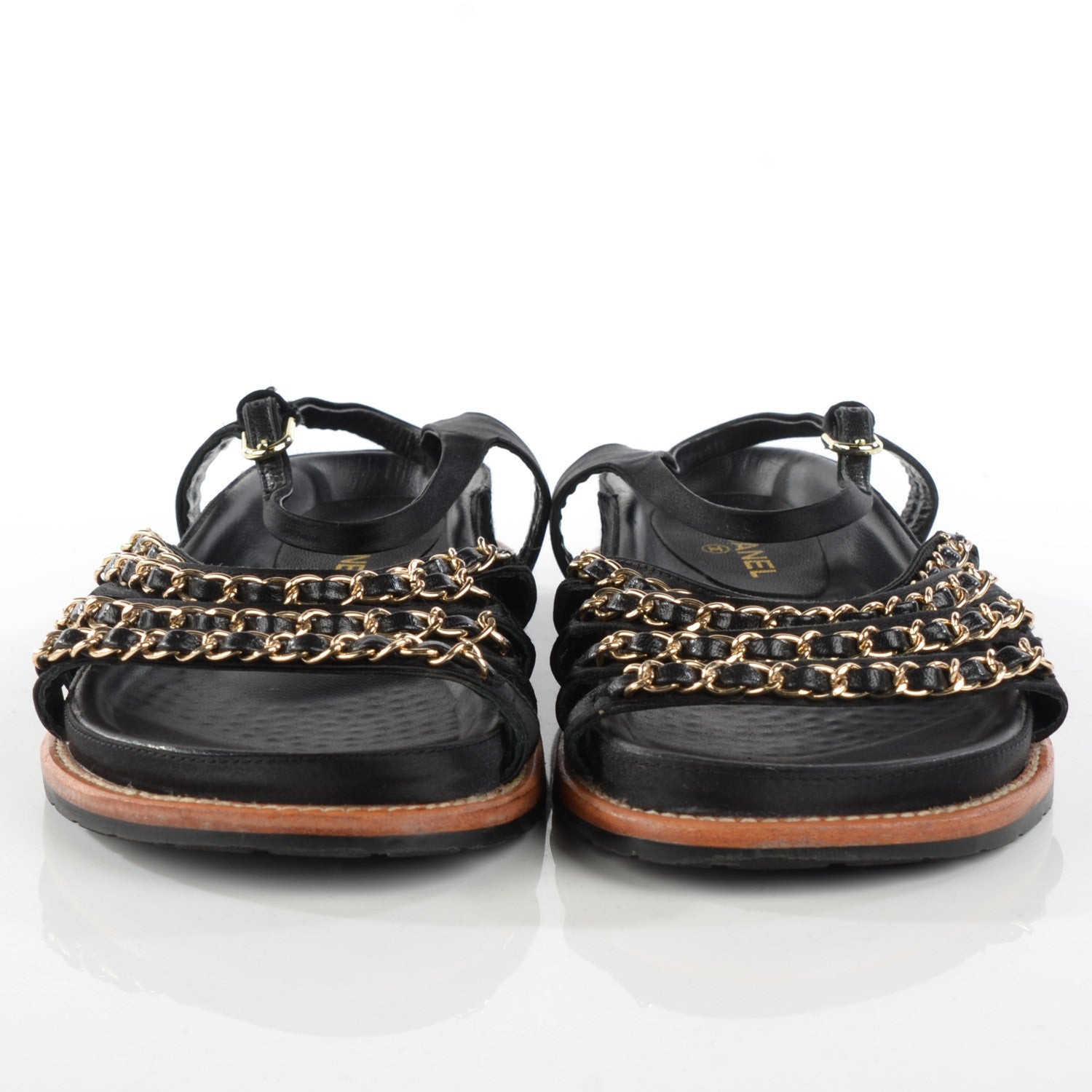 Chanel Satin Lambskin Chain Flat Sandals 37 Black 2 of 8