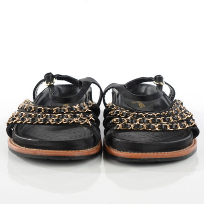 Chanel Satin Lambskin Chain Flat Sandals 37 Black 2 of 8