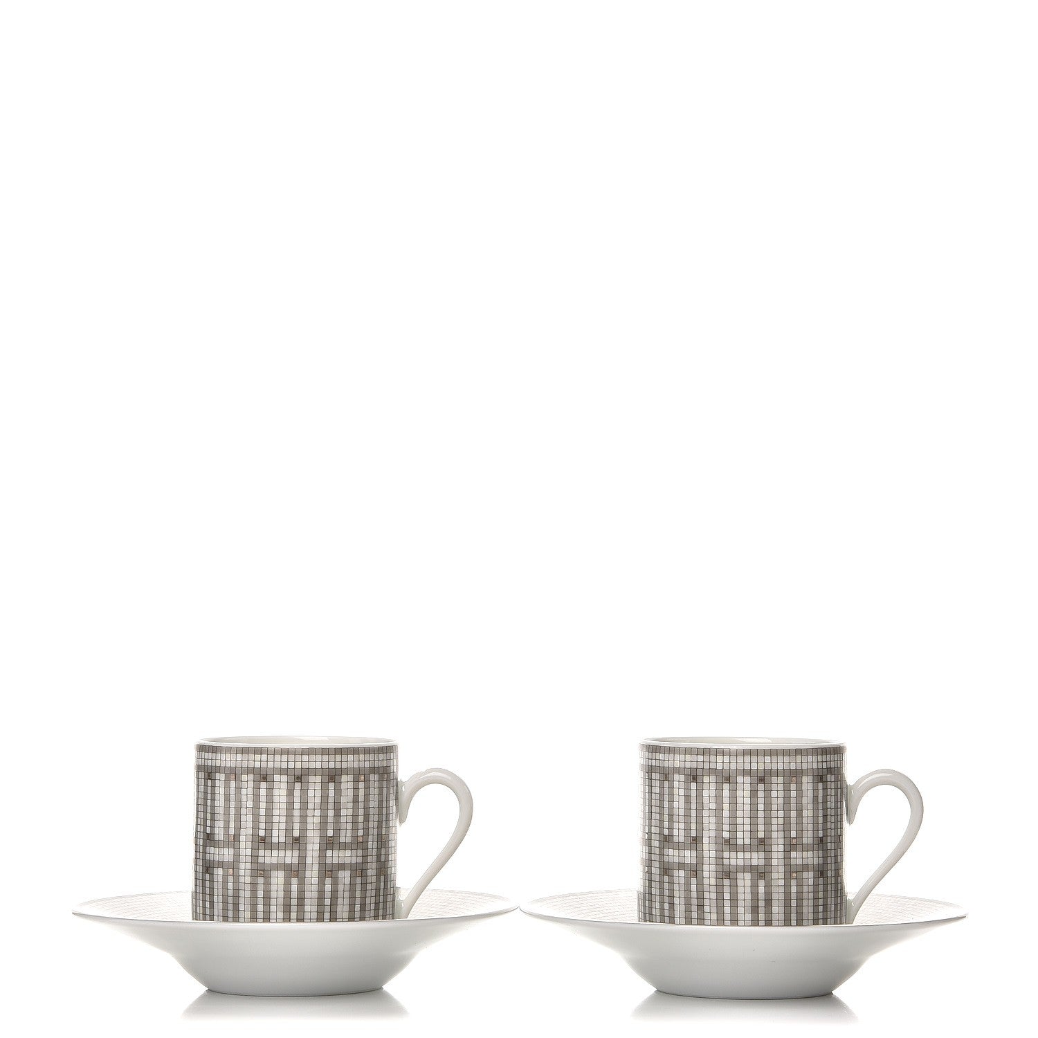 Hermes Porcelain Mosaique Au 24 Platine Tea Cup And Saucer Set Of 2 Platinum 1 of 9