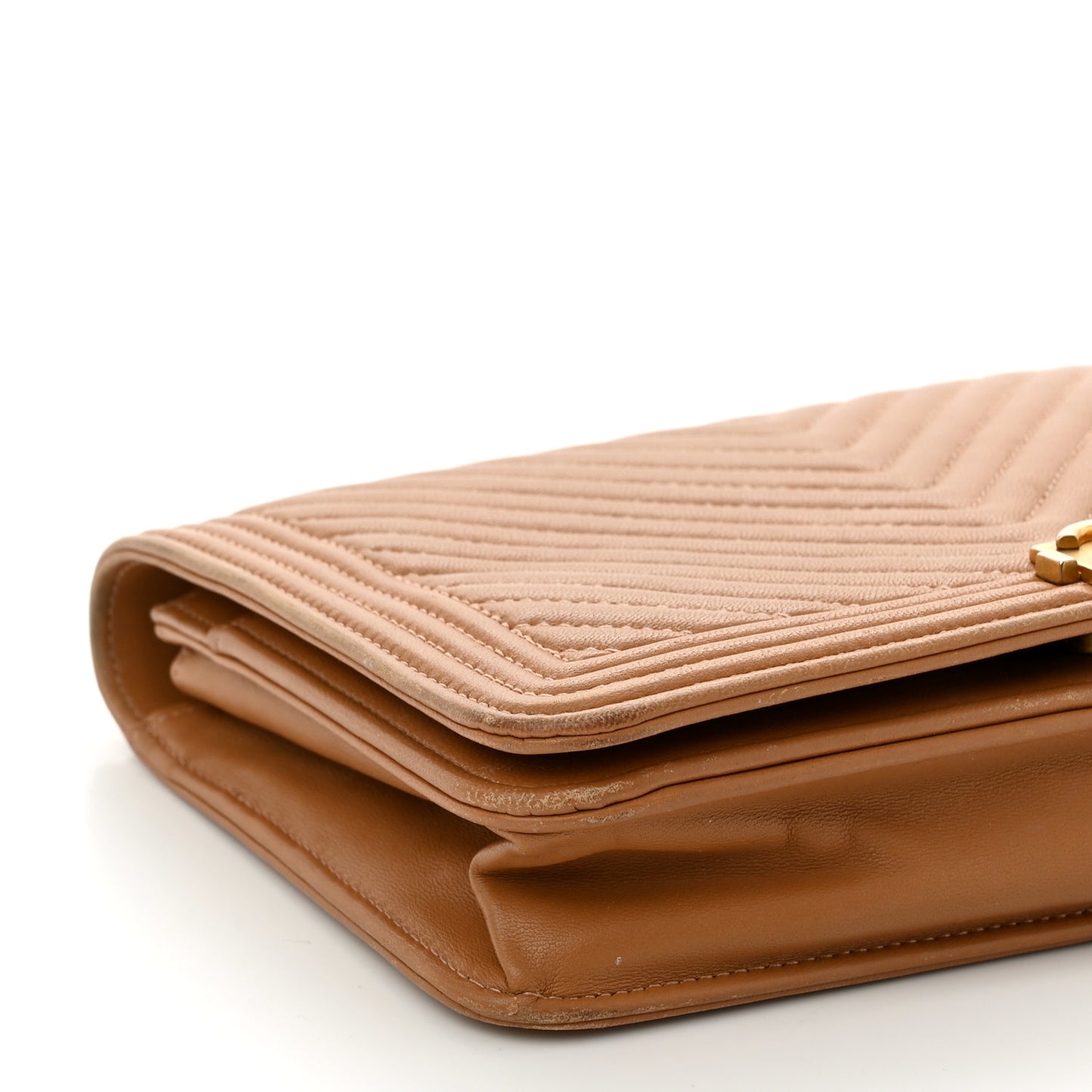 Lambskin Chevron Quilted Boy Wallet On Chain WOC Brown