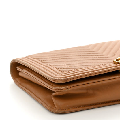 Chanel Lambskin Chevron Quilted Boy Wallet On Chain WOC Brown 10 of 12