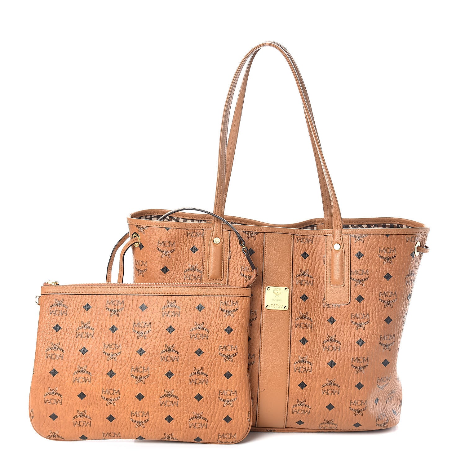 MCM Visetos Medium Liz Reversible Shopper Tote Cognac 1 of 15