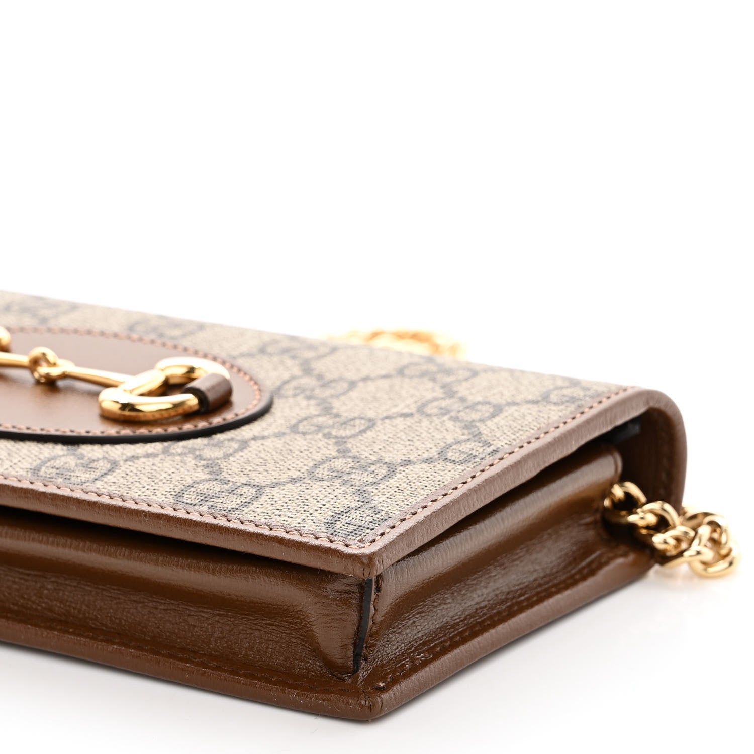Gucci GG Supreme Monogram Azalea Calfskin Horsebit 1955 Wallet On Chain Beige Ebony Brown Sugar 9 of 10