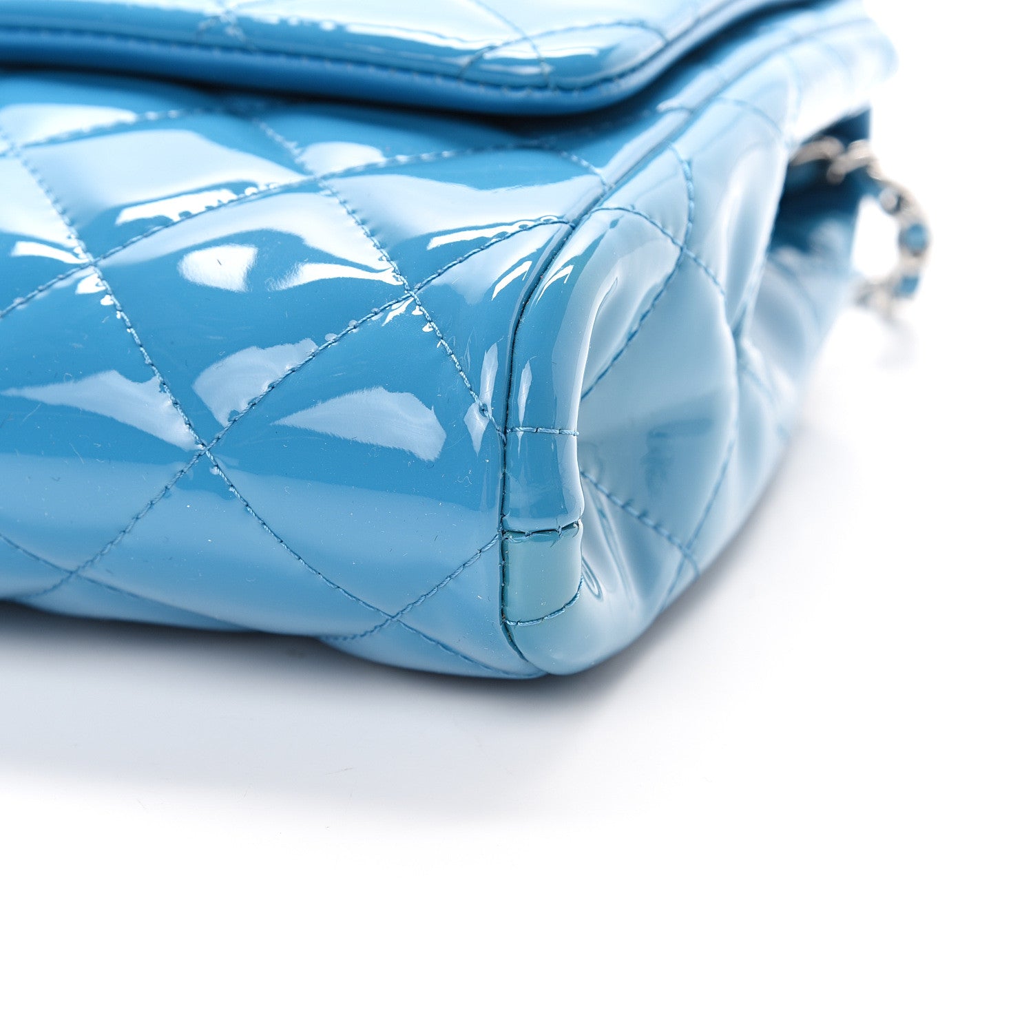 Chanel Patent Quilted Clutch with Chain Flap Blue 13 of 15