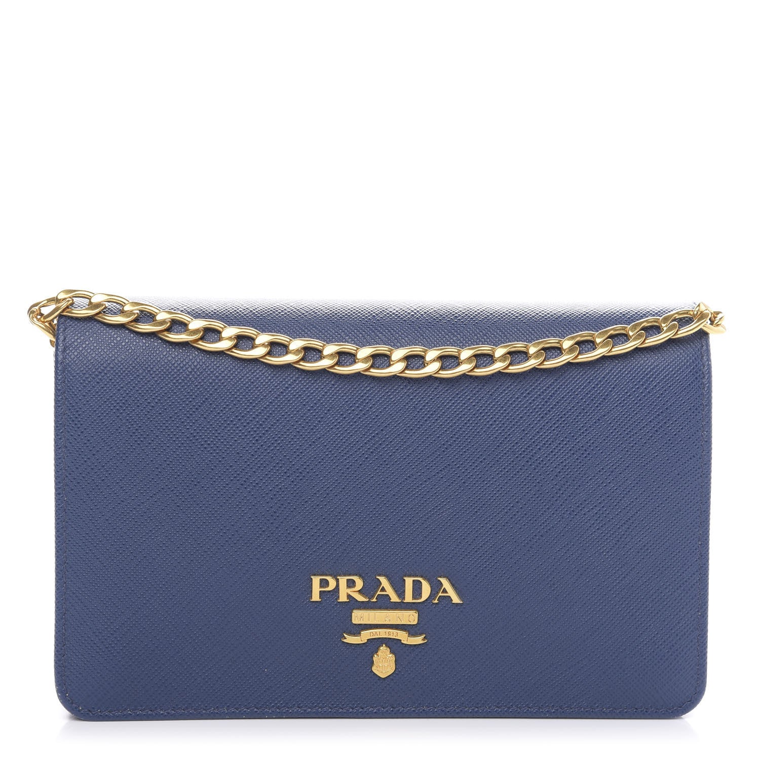 Prada Saffiano Lux Chain Wallet Bluette 1 of 9