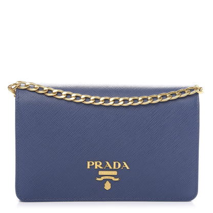 Prada Saffiano Lux Chain Wallet Bluette 1 of 9