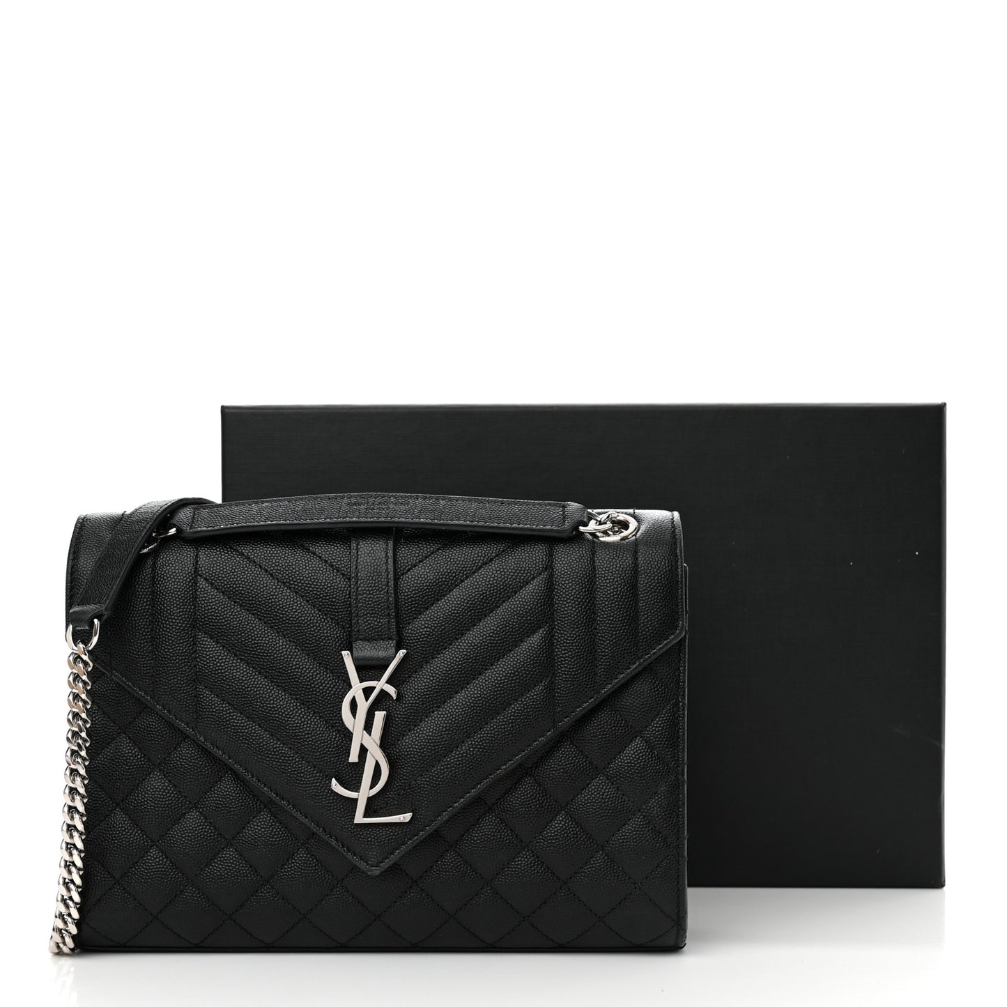 Grain De Poudre Textured Mixed Matelasse Triquilt Medium Monogram Satchel Black