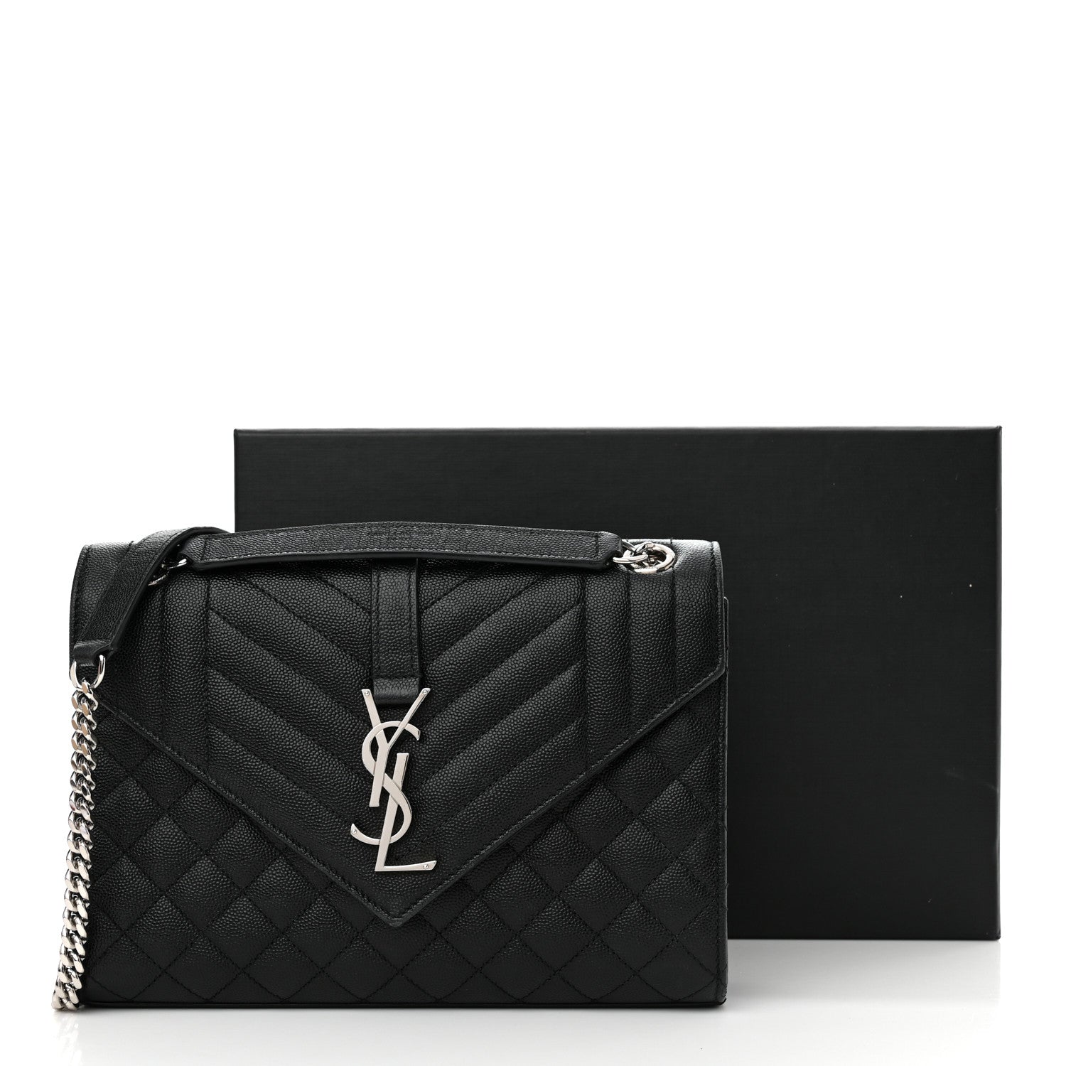 Saint Laurent Grain De Poudre Textured Mixed Matelasse Triquilt Medium Monogram Satchel Black 13 of 13