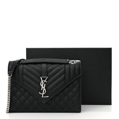 Saint Laurent Grain De Poudre Textured Mixed Matelasse Triquilt Medium Monogram Satchel Black 13 of 13