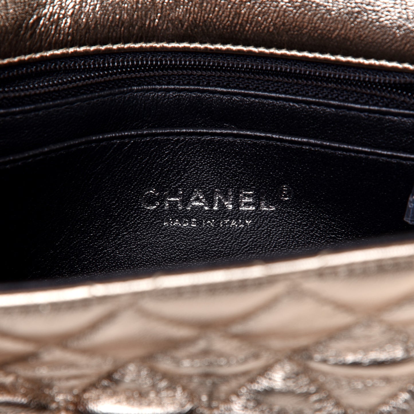 Metallic Lambskin Quilted Mini Square Flap Gold Black