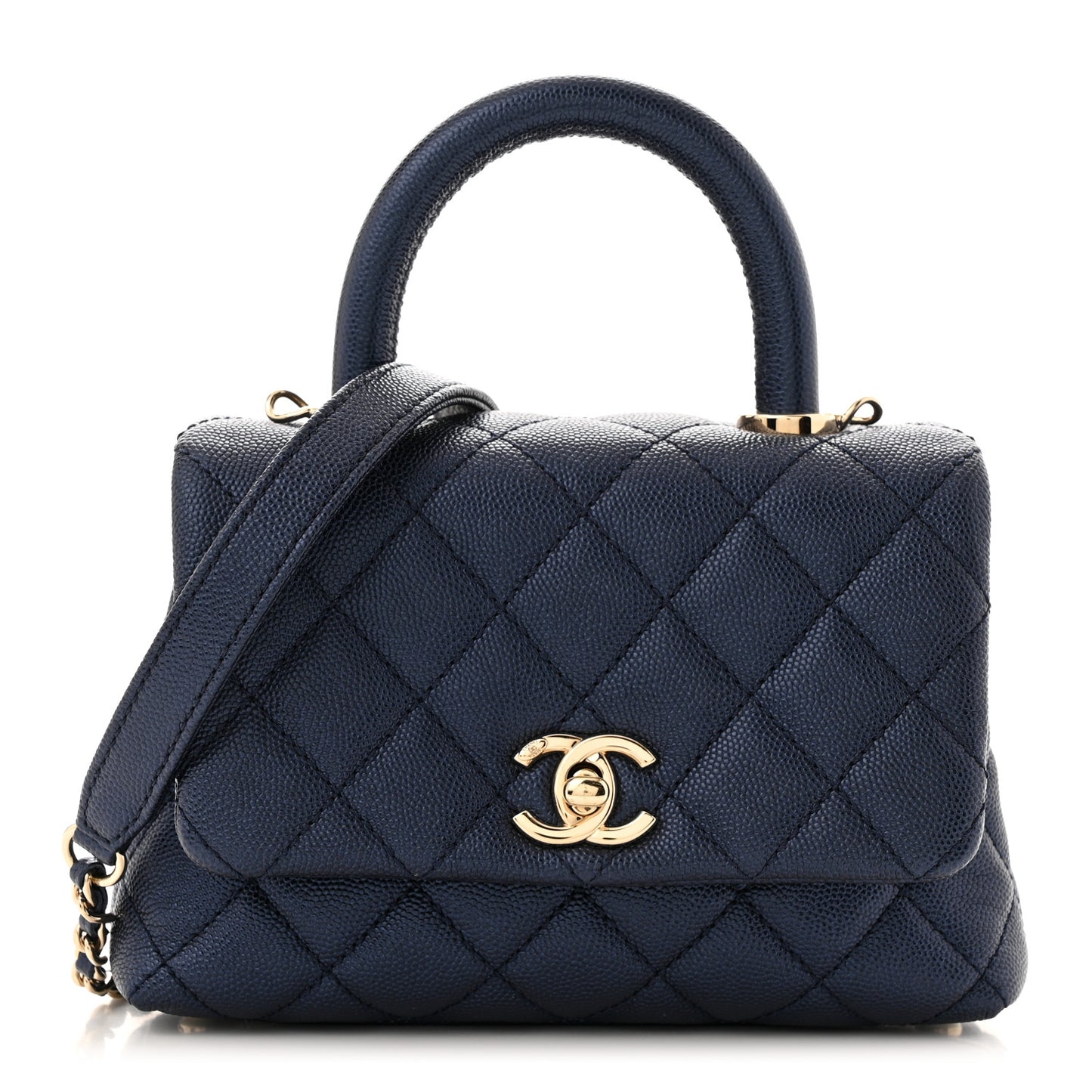 Iridescent Caviar Quilted Extra Mini Coco Handle Flap Dark Blue
