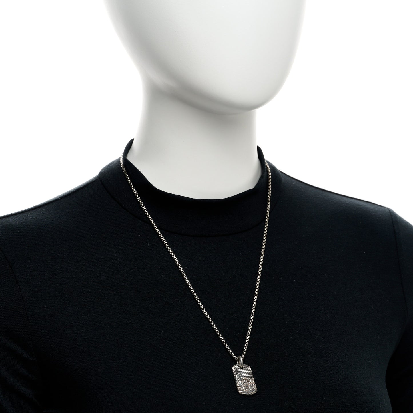 Sterling Silver Mens Wave Tag Pendant Necklace