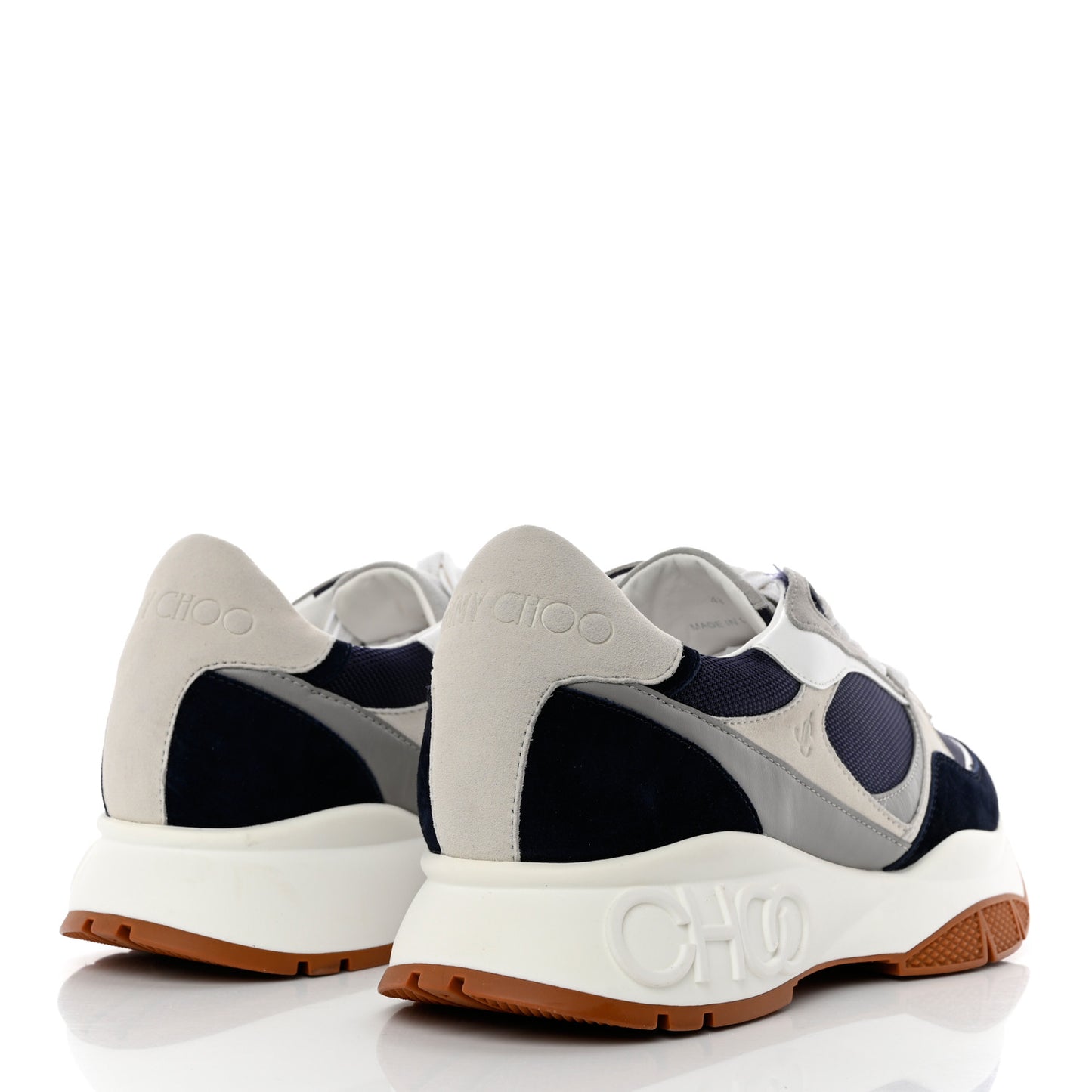Calfskin Neoprene Mens Raine Sneakers 43 Navy Grey White