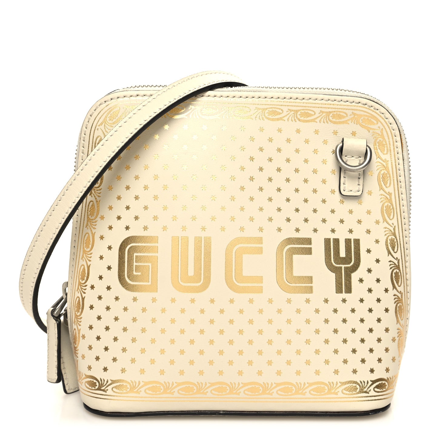 X SEGA Calfskin GUCCY Stars Mini Dome Shoulder Bag Mystic White Gold