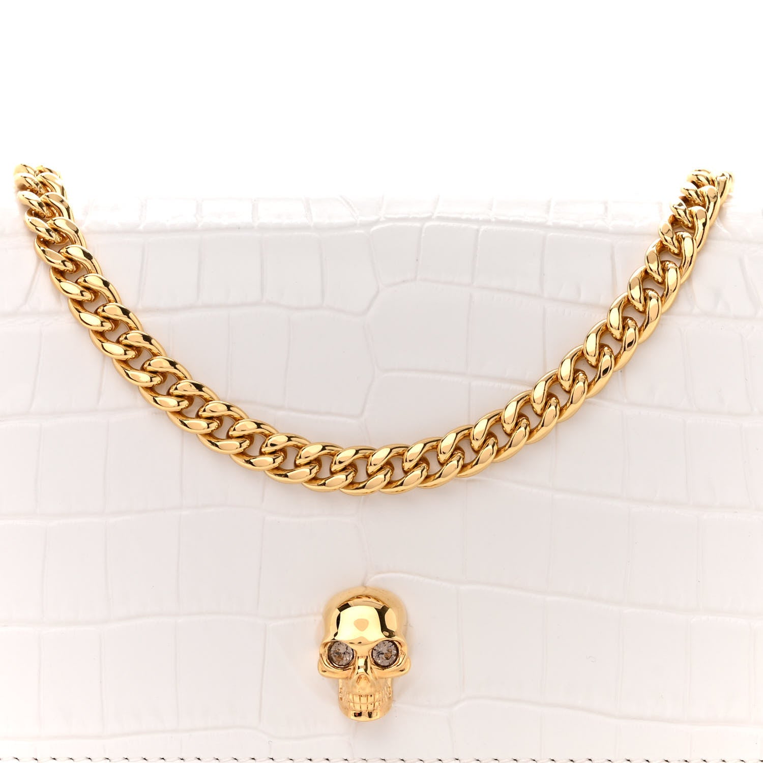 Alexander McQueen Calfskin Crocodile Embossed Skull Mini Crossbody Bag White 7 of 10