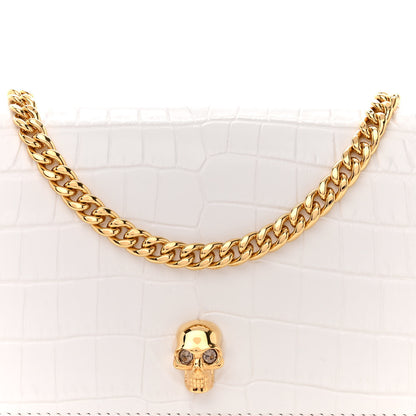 Alexander McQueen Calfskin Crocodile Embossed Skull Mini Crossbody Bag White 7 of 10