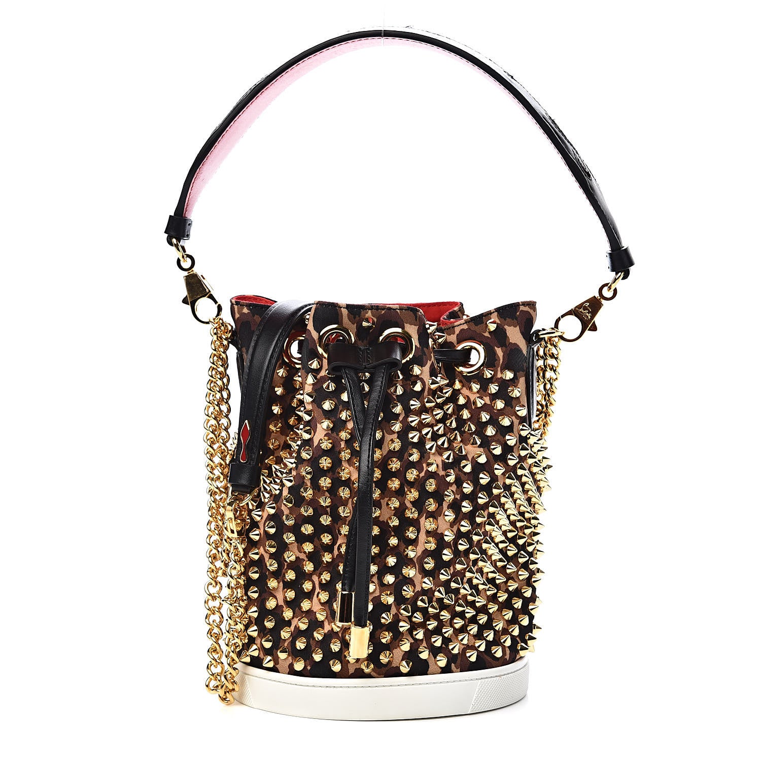 Christian Louboutin Neoprene Leopard Print Studded Marie Jane Loubirun Bucket Marron Black 1 of 10