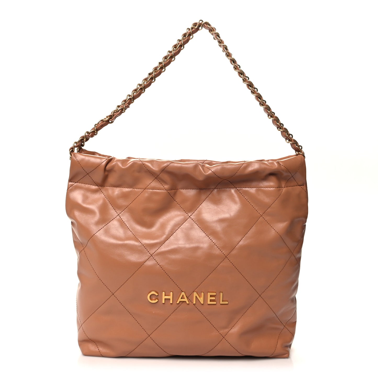 Shiny Calfskin Quilted Small Chanel 22 Camel