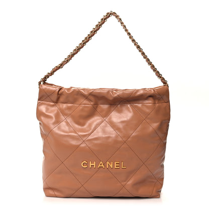 Chanel Shiny Calfskin Quilted Small Chanel 22 Camel 1 of 13
