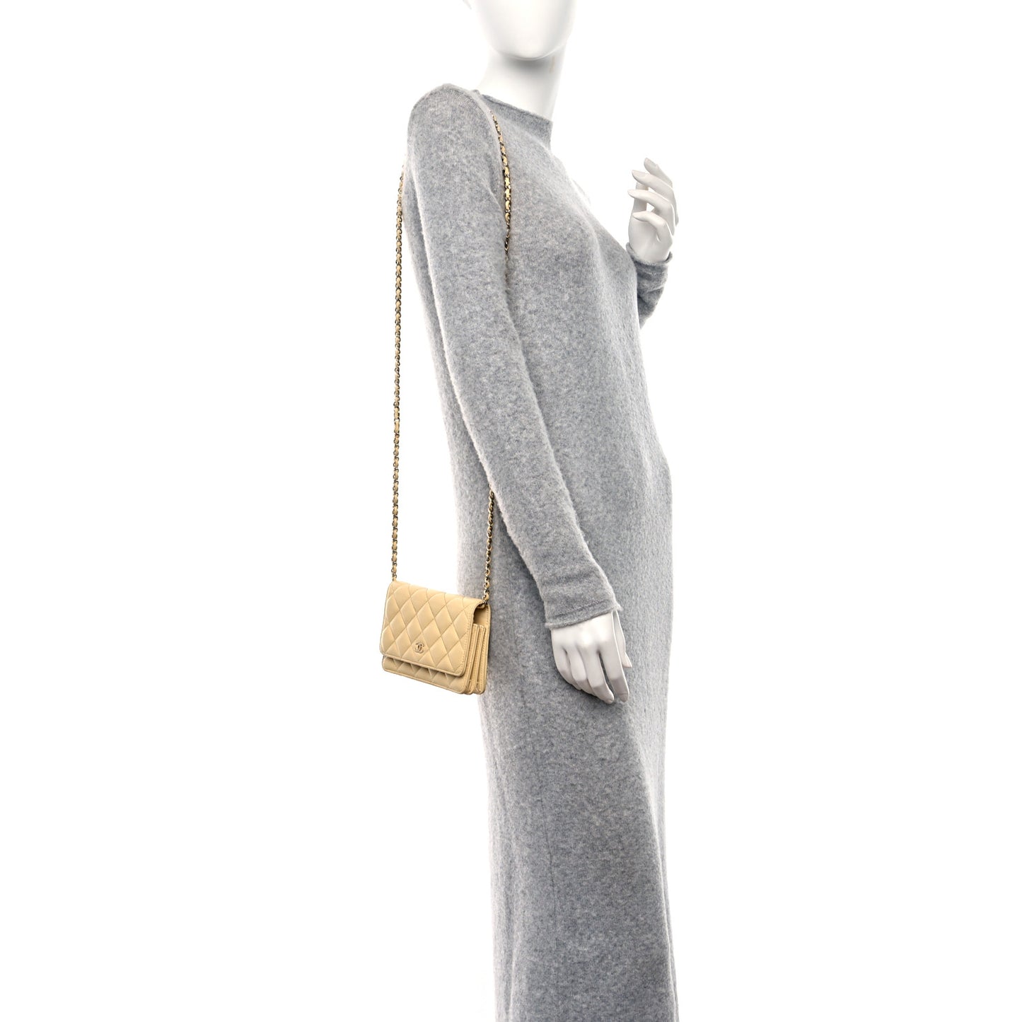 Lambskin Quilted Mini Wallet On Chain WOC Yellow