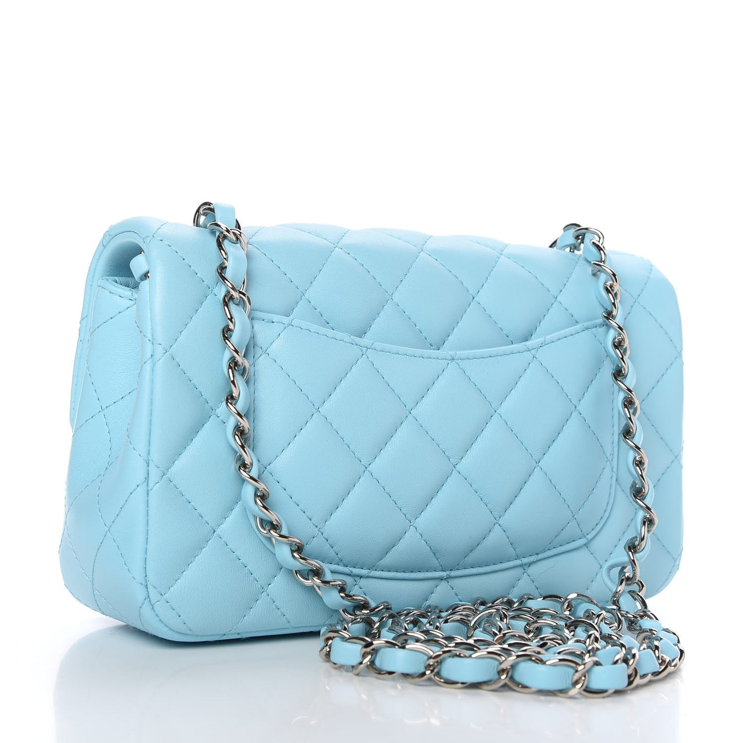 Lambskin Quilted Mini Rectangular Flap Light Blue