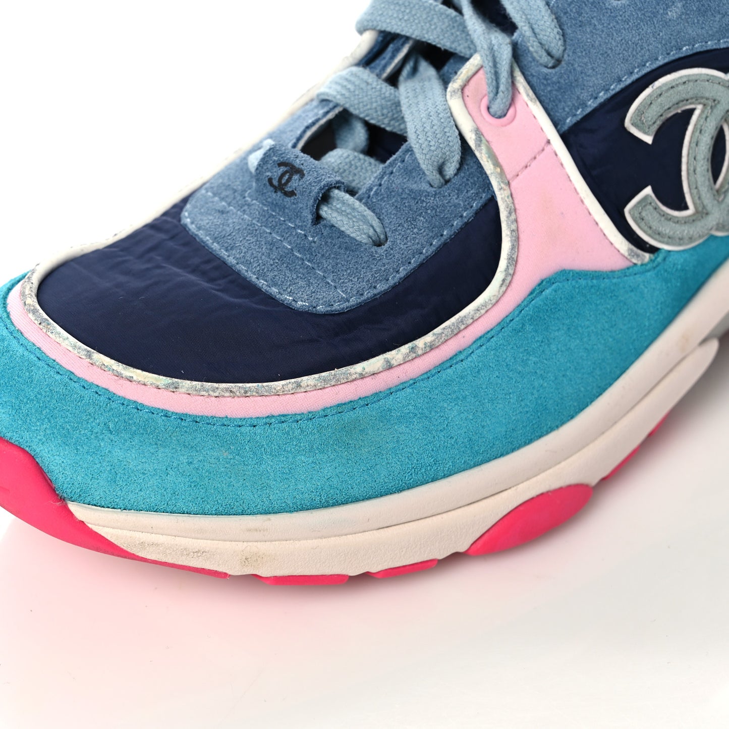 Nylon Calfskin Suede CC Sneakers 39.5 Navy Turquoise