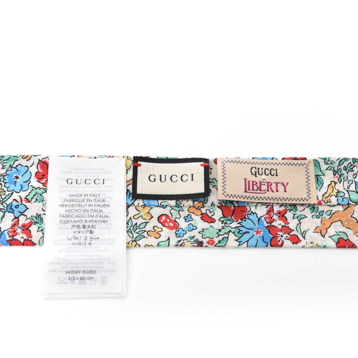 Gucci X LIBERTY OF LONDON Silk Floral Fawn Print Neck Bow Scarf Multicolor Purple Ivory 3 of 3