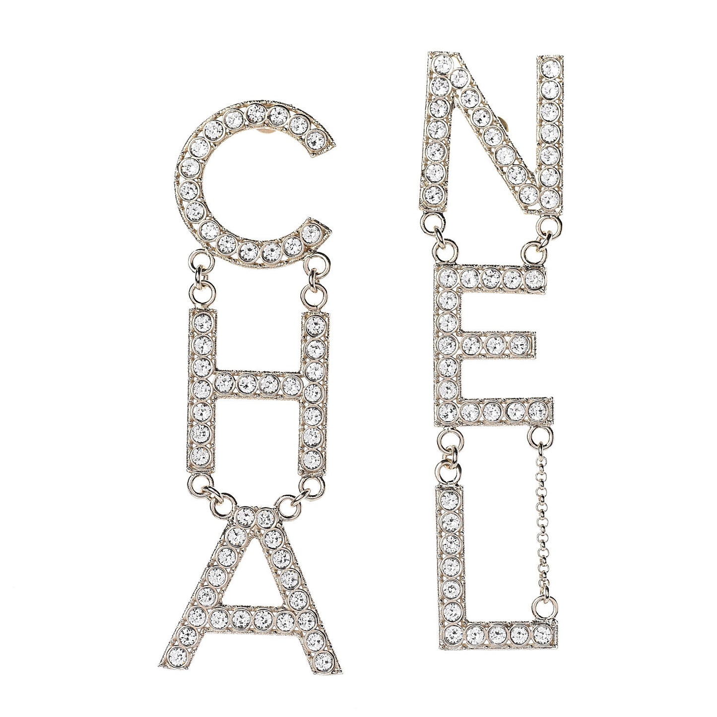 Crystal Cha-Nel Logo Drop Earrings Gold