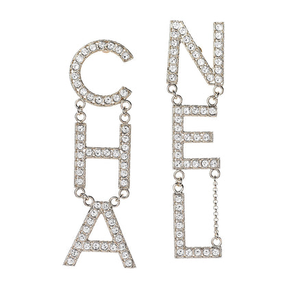 Chanel Crystal Cha-Nel Logo Drop Earrings Gold 1 of 3