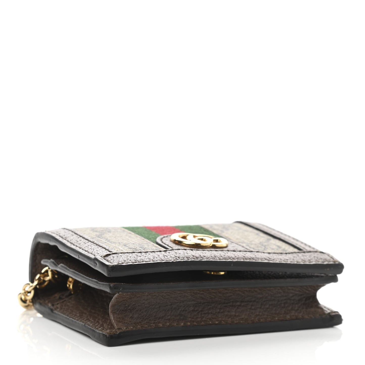 GG Supreme Monogram Web Ophidia Chain Card Case Wallet Beige New Acero