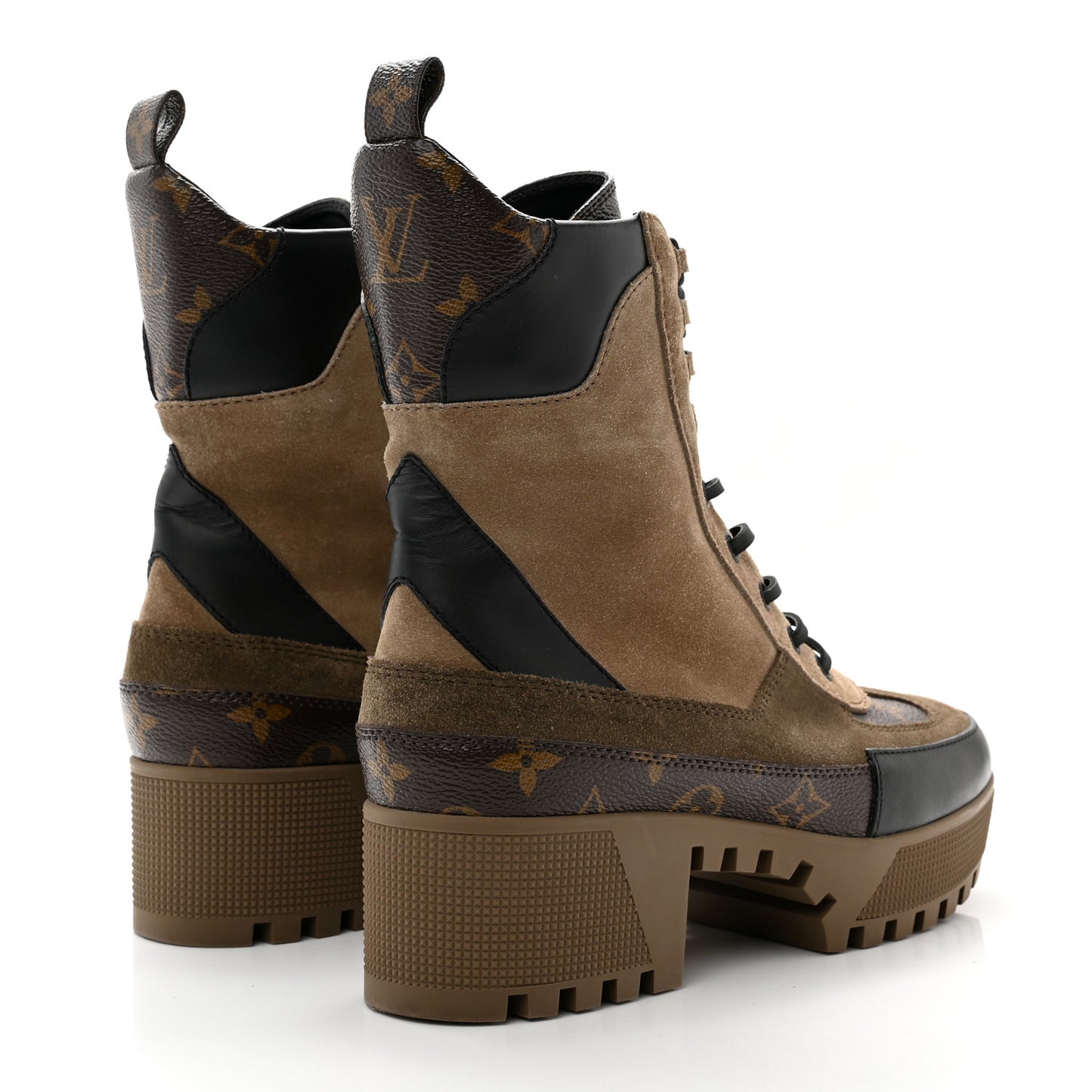 Suede Calfskin Monogram Laureate Platform Desert Boots 38.5 Taupe