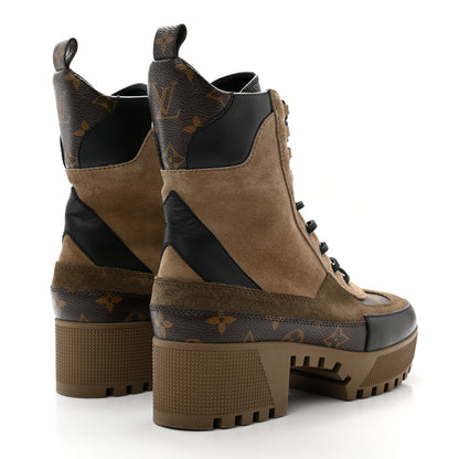 Louis Vuitton Suede Calfskin Monogram Laureate Platform Desert Boots 38.5 Taupe 4 of 9