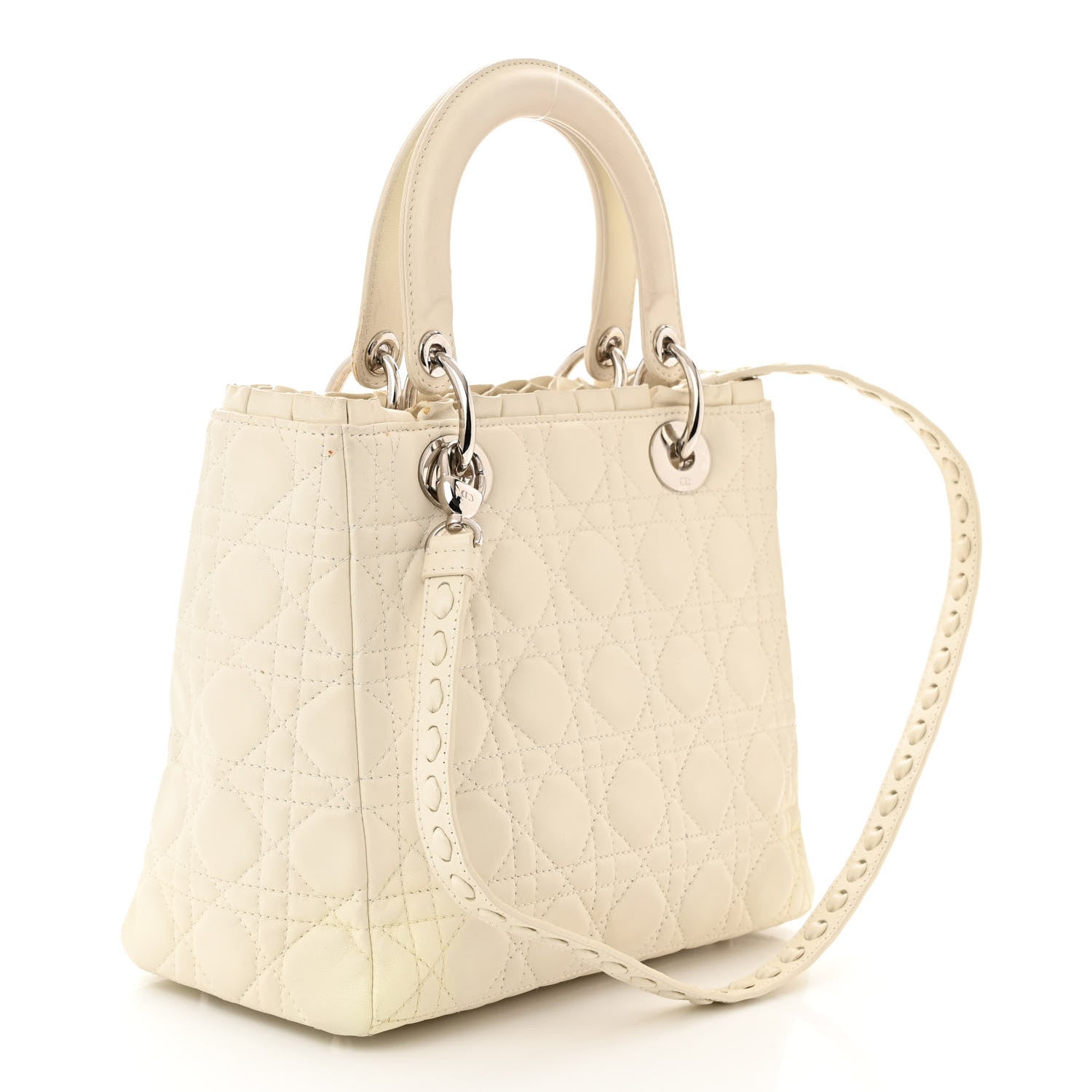 Christian Dior Lambskin Cannage Ruffle Trim Medium Lady Dior Off White 3 of 14