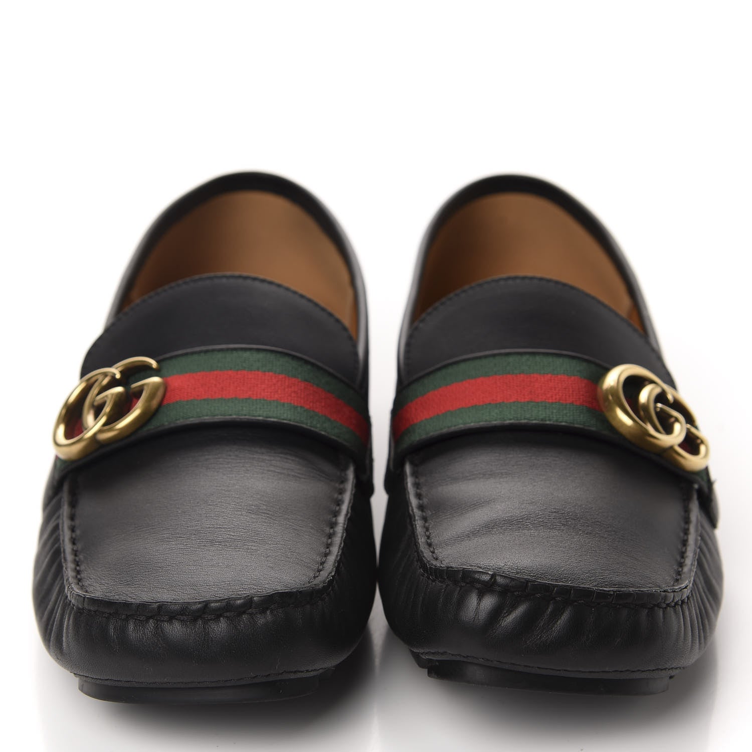 Gucci Velvety Calfskin Web Mens Noel Driver Loafers 8.5 Black 2 of 10