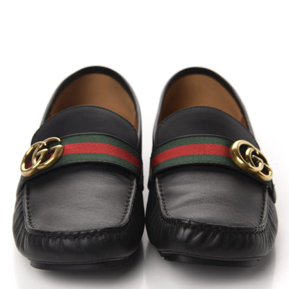 Gucci Velvety Calfskin Web Mens Noel Driver Loafers 8.5 Black 2 of 10