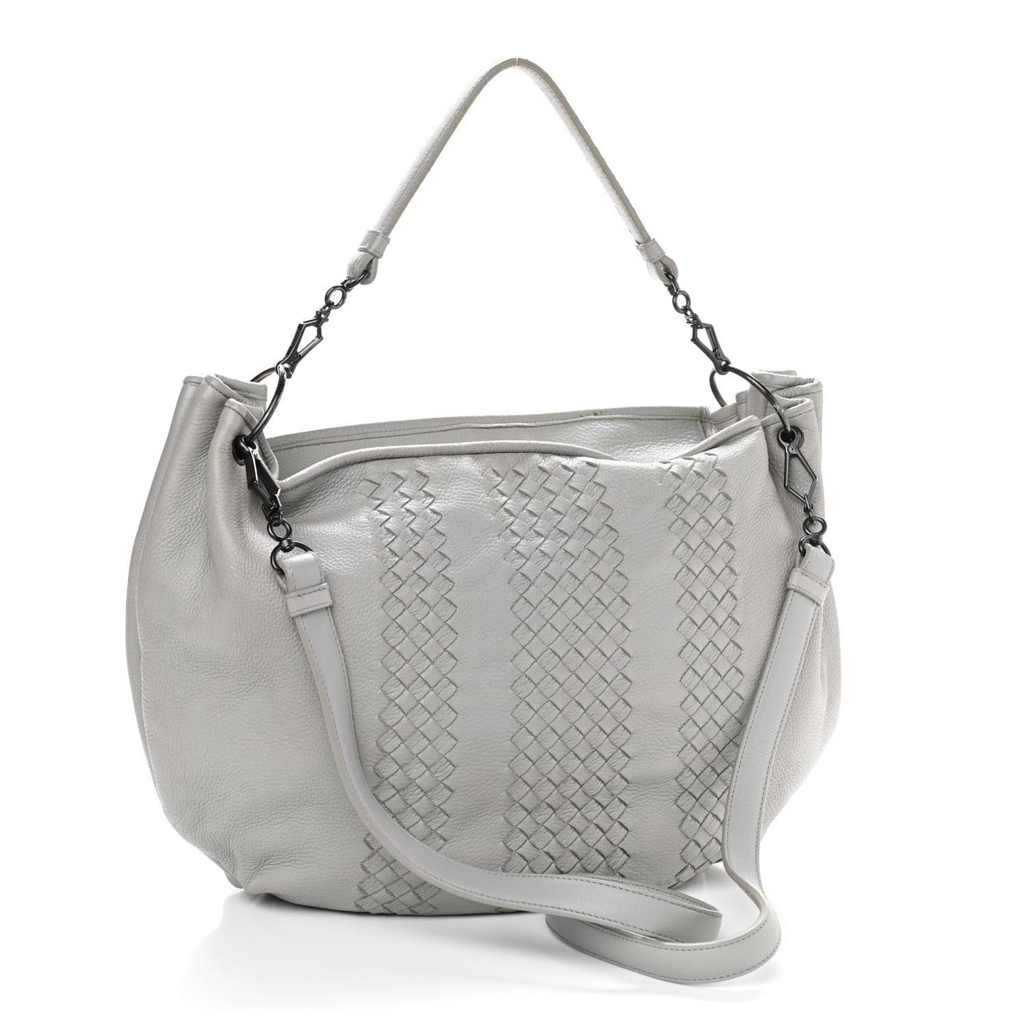 Cervo Deerskin Intrecciato Hobo Light Grey