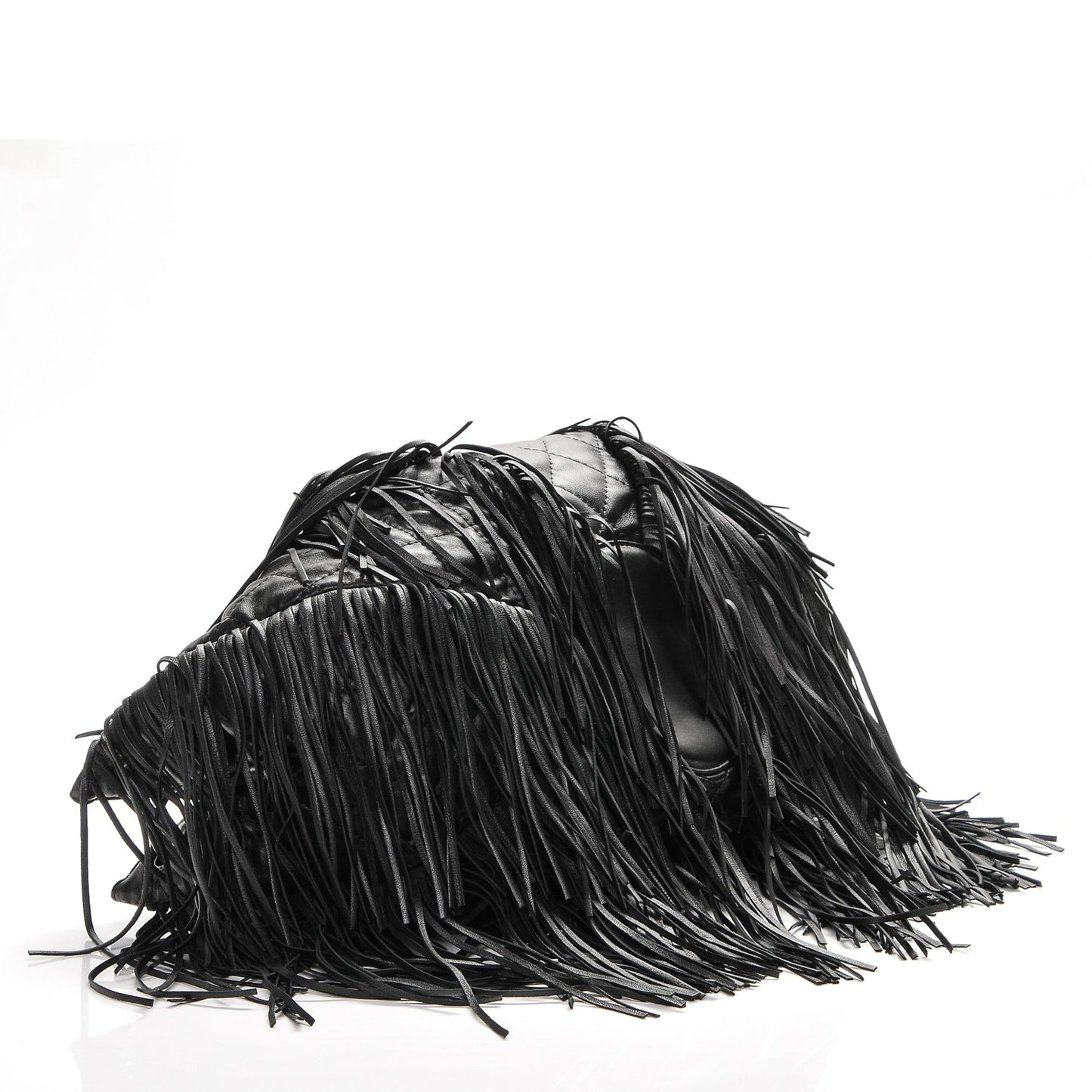 Lambskin Quilted Western Baluchon Fringe Bag Black