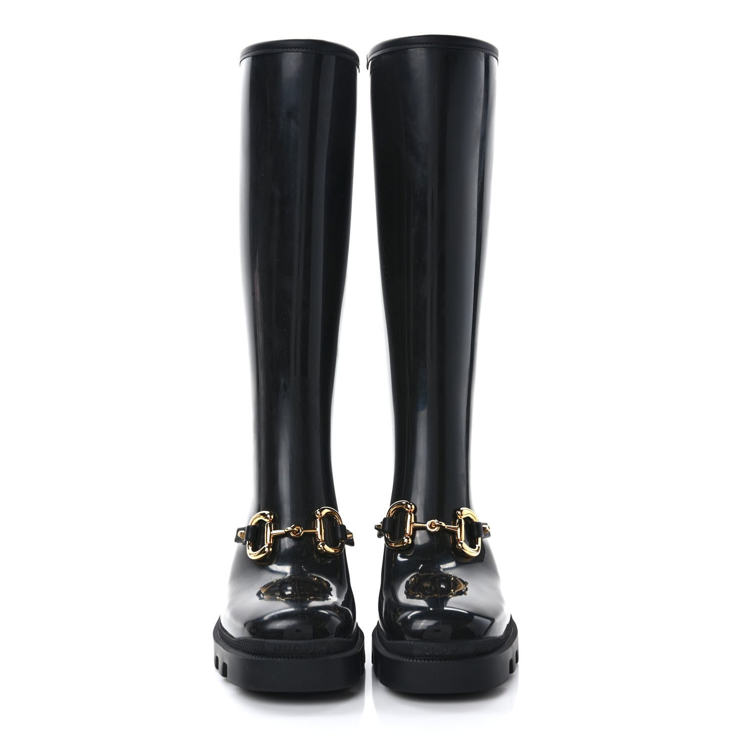 Gucci Rubber Horsebit Knee High Boots 37 Black 2 of 7
