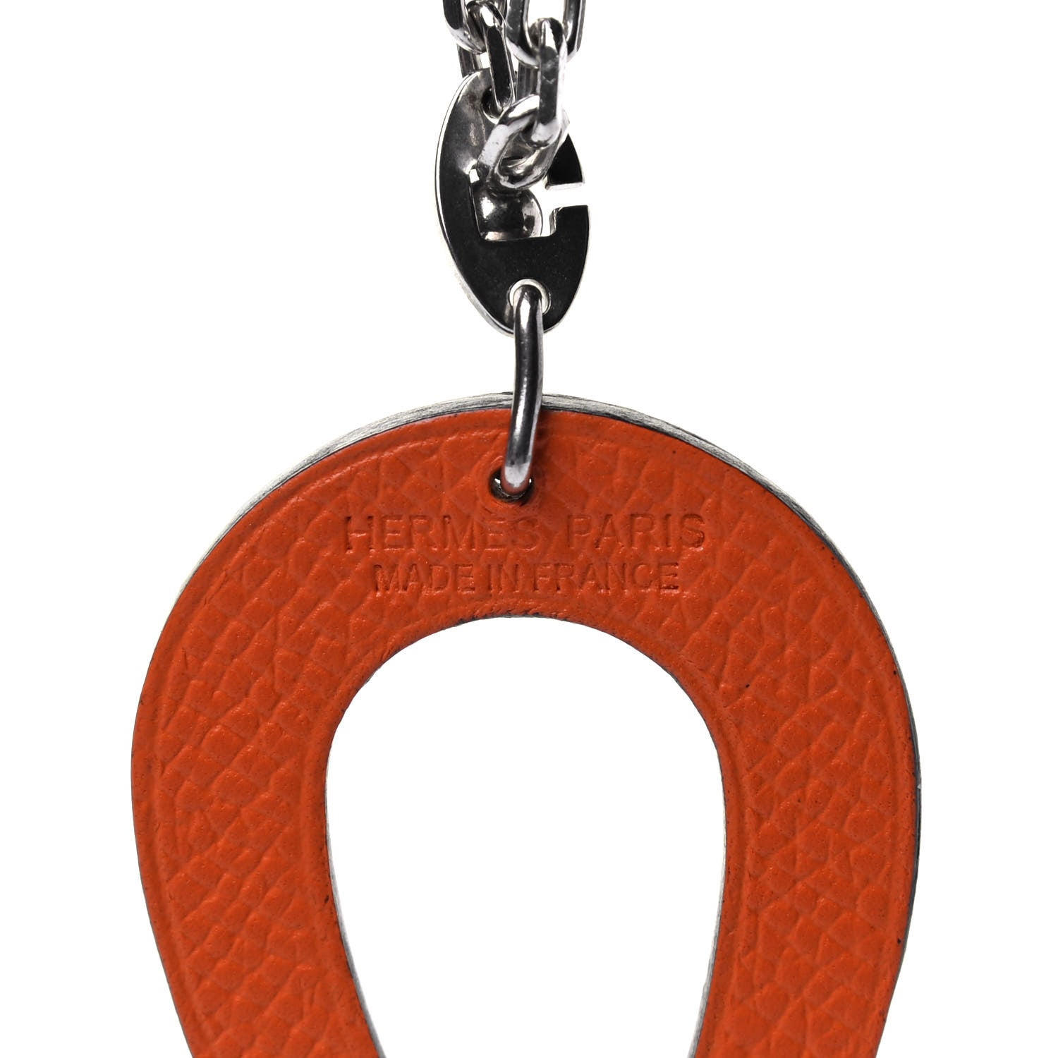 Hermes Epsom Lucky Horseshoe Key Ring Graphite Orange 3 of 3