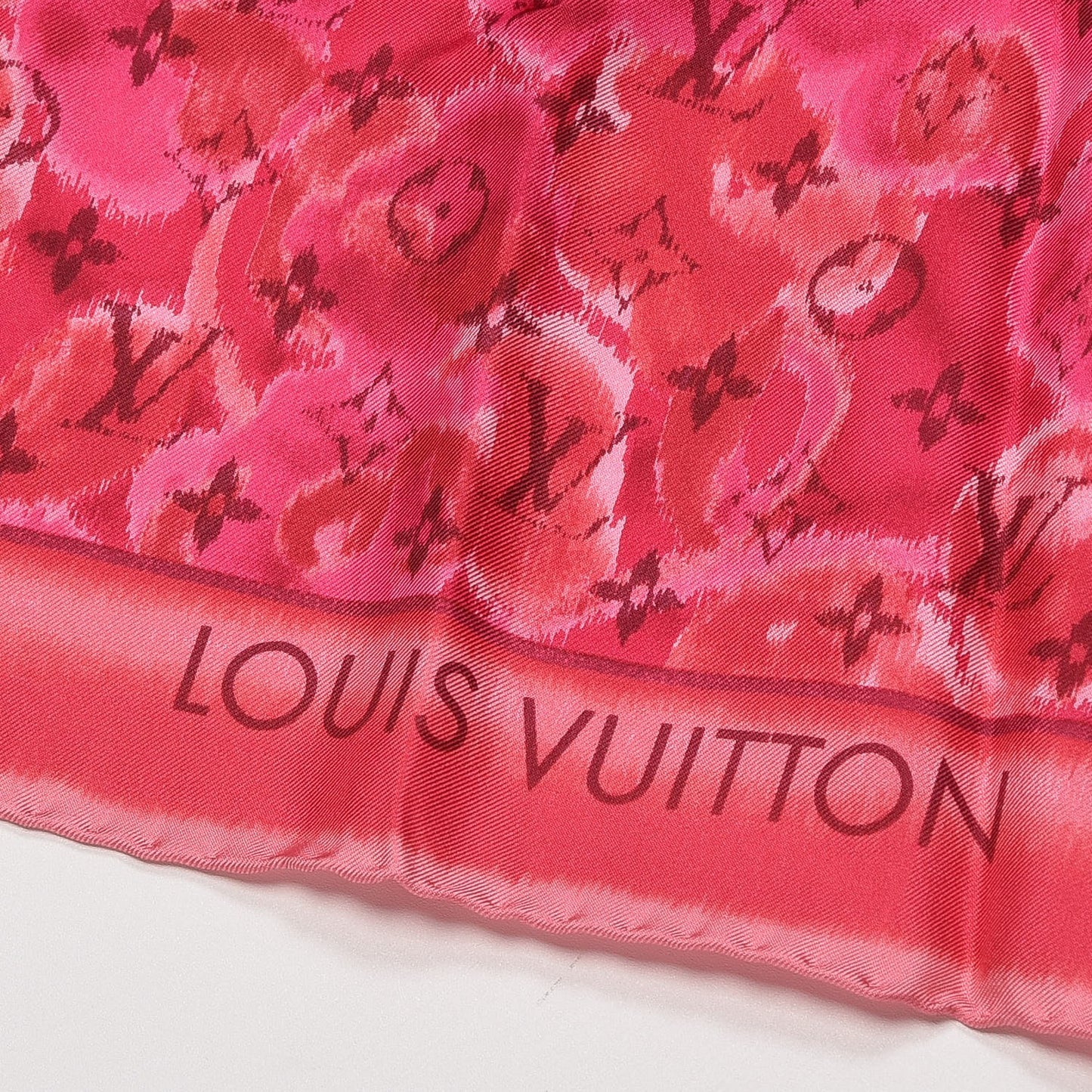 Silk Monogram Ikat Summer Square Scarf Rose Indien
