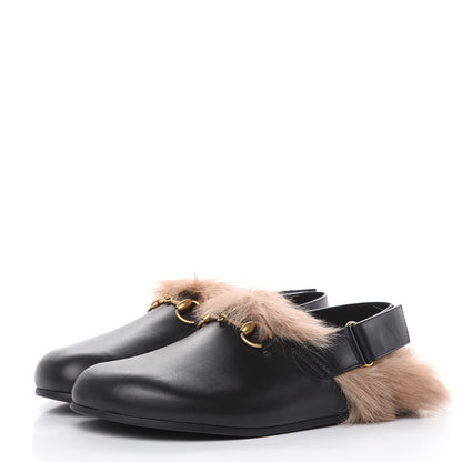 Gucci Calfskin Fur Mens Horsebit River Slingback Slippers 7 Black 3 of 8